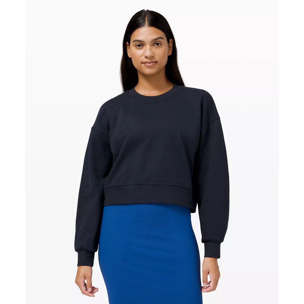 350-Lululemon-Perfectly Oversized Cropped Crew French Terry-True Navy